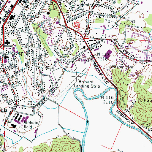 Topographic Map of Brevard Airport, NC