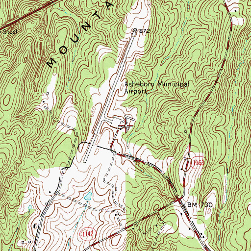 Topographic Map of Asheboro Regional Airport, NC