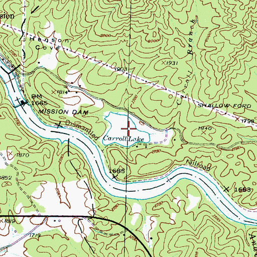 Topographic Map of Carrol Lake Dam, NC