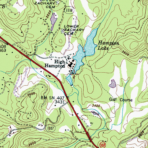 Topographic Map of Hampton Lake Dam, NC