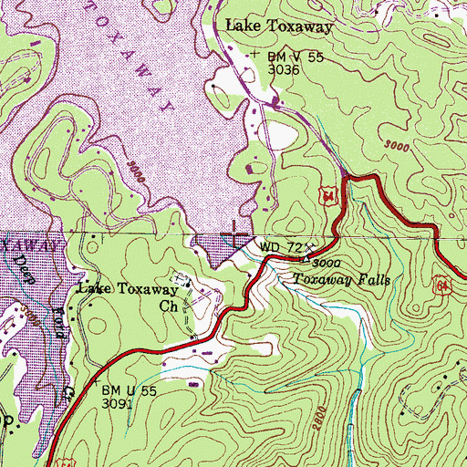 Topographic Map of Toxaway Lower Dam, NC