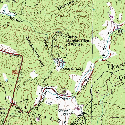 Topographic Map of Camp Burgess Glen Lake, NC