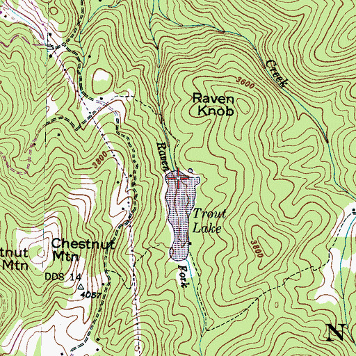 Topographic Map of Trout Lake Dam, NC