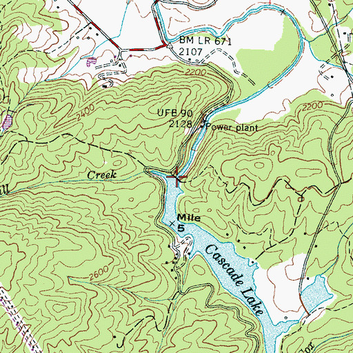 Topographic Map of Cascade Lake Dam, NC
