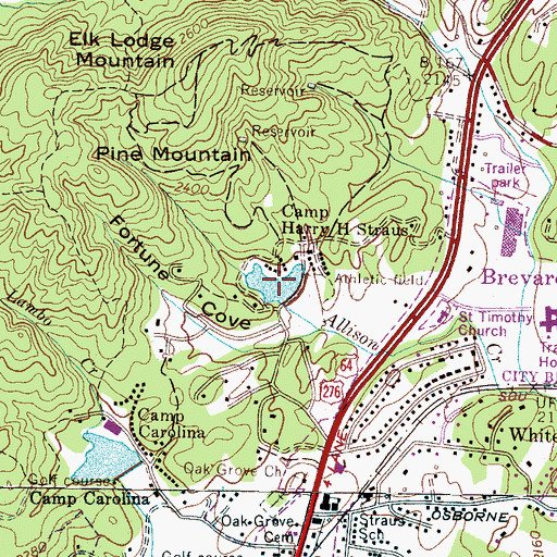 Topographic Map of Straus Lake, NC