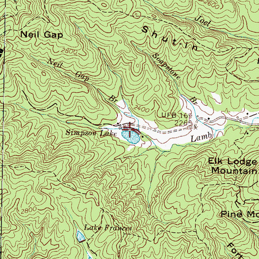 Topographic Map of Simpson Lake Dam, NC