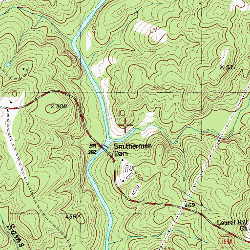 Topographic Map of Smitherman Mill Pond, NC