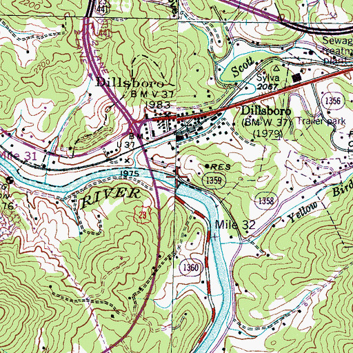 Topographic Map of Lake Dillsboro, NC