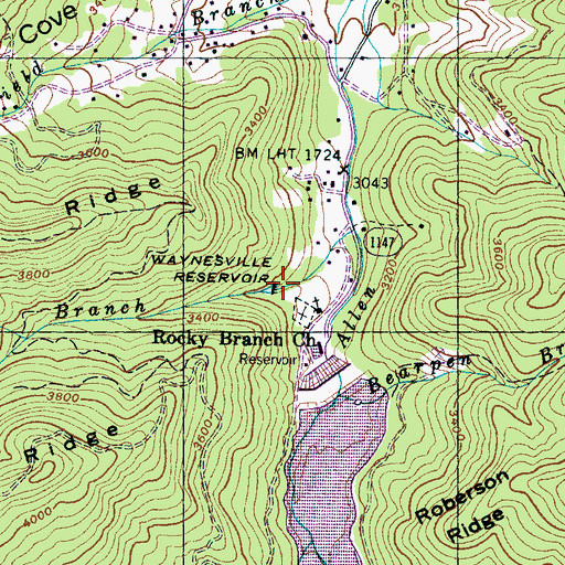 Topographic Map of Waynesville Water Supply Dam, NC