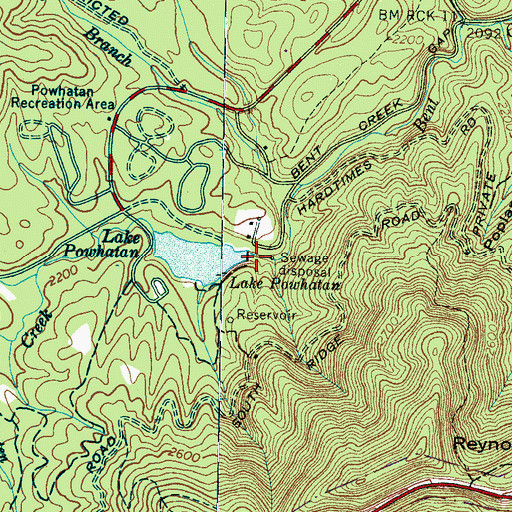Topographic Map of Lake Powhatan Dam, NC