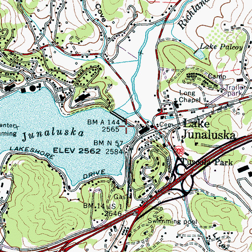 Topographic Map of Lake Junaluska Dam, NC