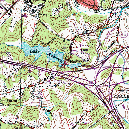 Topographic Map of Lake Ashnoca Dam, NC