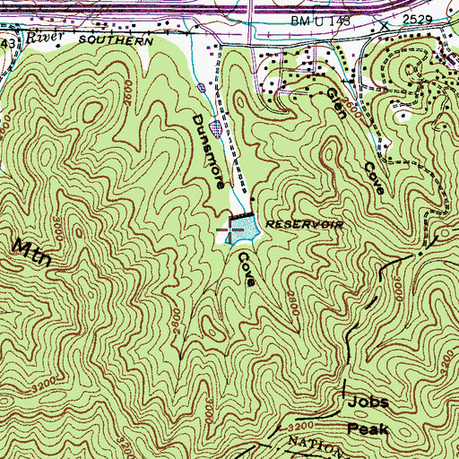 Topographic Map of Black Mountain Reservoir Dam, NC