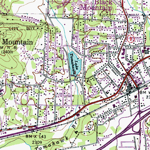 Topographic Map of Lake Tomahawk Dam, NC