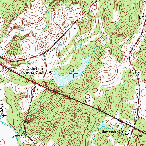 Topographic Map of Asheboro County Club Lake, NC