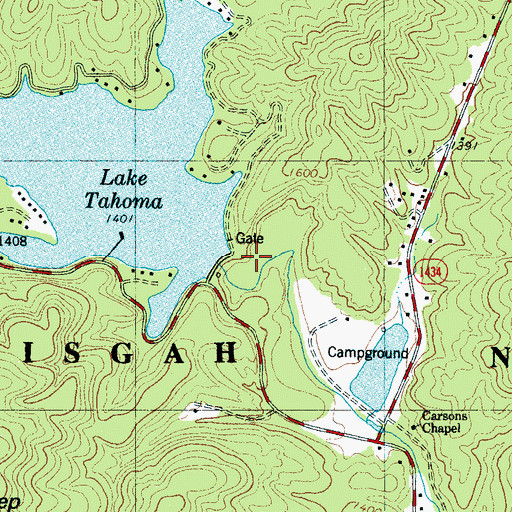 Topographic Map of Lake Tahoma Dam, NC