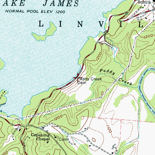 Topographic Map of Paddys Creek Dam, NC