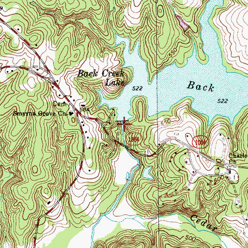 Topographic Map of Clyde Lucas Lake Dam, NC