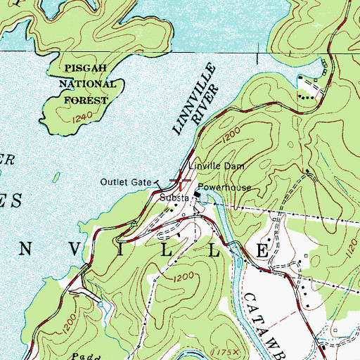 Topographic Map of Bridgewater Dam, NC