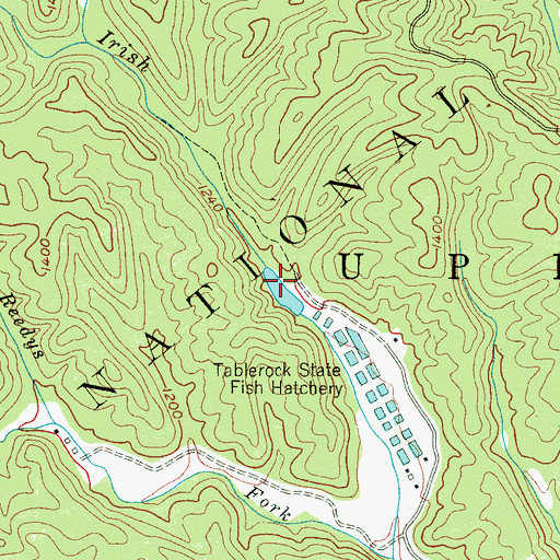 Topographic Map of Table Rock Fish Hatchery Dam, NC
