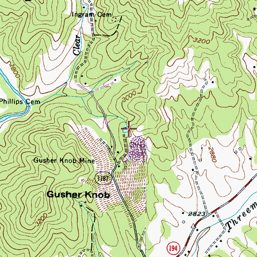 Topographic Map of Gusher Knob Lake, NC