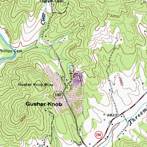 Topographic Map of Gusher Knob Dam, NC