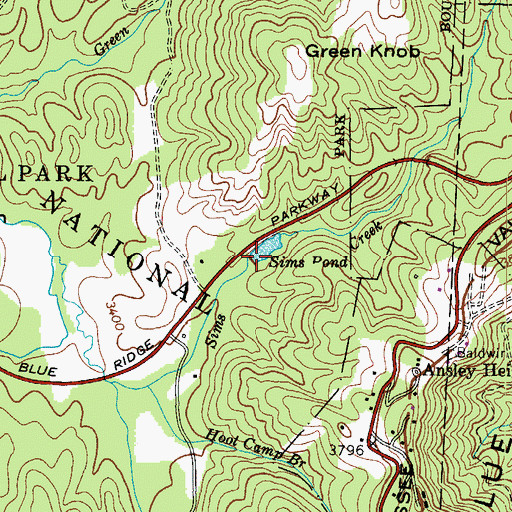 Topographic Map of Sims Pond, NC