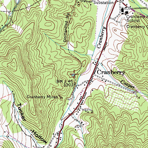 Topographic Map of Cranberry Lake, NC
