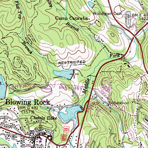 Topographic Map of Old Blowing Rock Water Supply Dam, NC