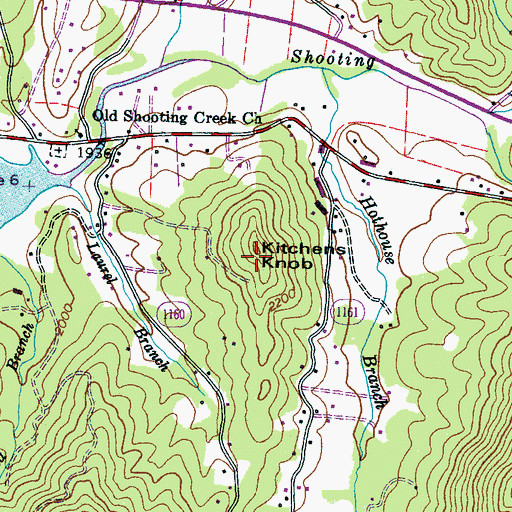 Topographic Map of Kitchens Knob, NC