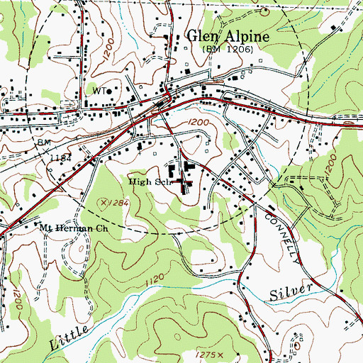 Topographic Map of Glen Alpine Elementary and Junior High School, NC