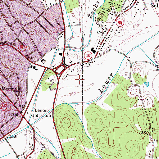 Topographic Map of Lenoir Crossings Shopping Center, NC