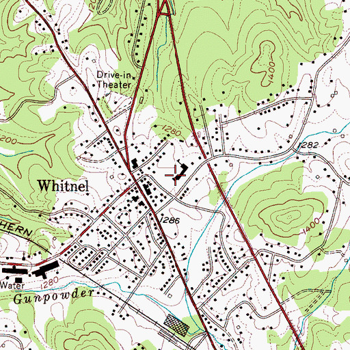 Topographic Map of Whitnel School, NC