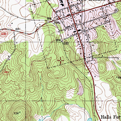 Topographic Map of New London School, NC
