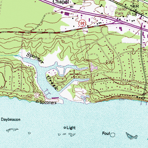 Topographic Map of Spooners Creek East Harbor, NC