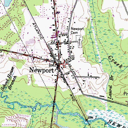 Topographic Map of Newport Elementary School, NC