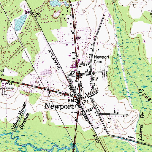 Topographic Map of Cemetery Newport Elementary School, NC