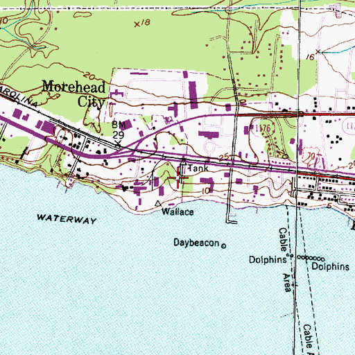 Topographic Map of Carteret Community College, NC