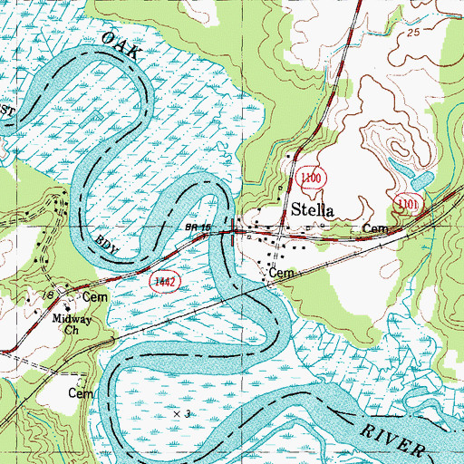 Topographic Map of Stella Bridge, NC