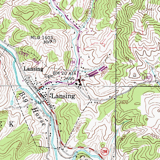 Topographic Map of Lansing Elementary School, NC