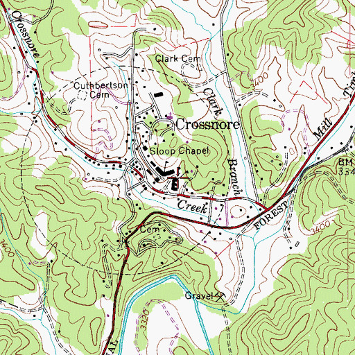 Topographic Map of Crossnore Elementary School, NC