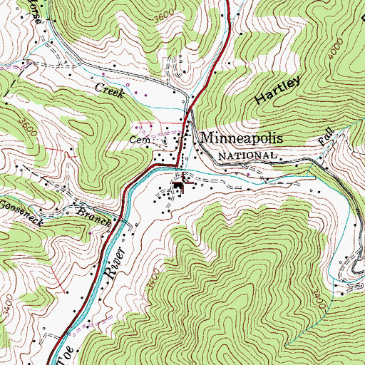 Topographic Map of Minneapolis Elementary School, NC