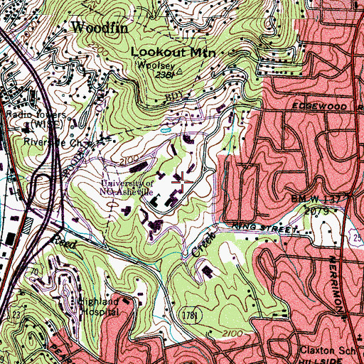 Topographic Map of University of North Carolina at Asheville, NC