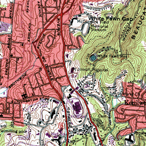 Topographic Map of Mission Hospital - Saint Joseph Campus, NC