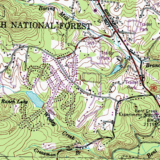 Topographic Map of Bent Creek, NC