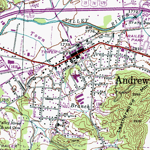 Topographic Map of Andrews Elementary School, NC