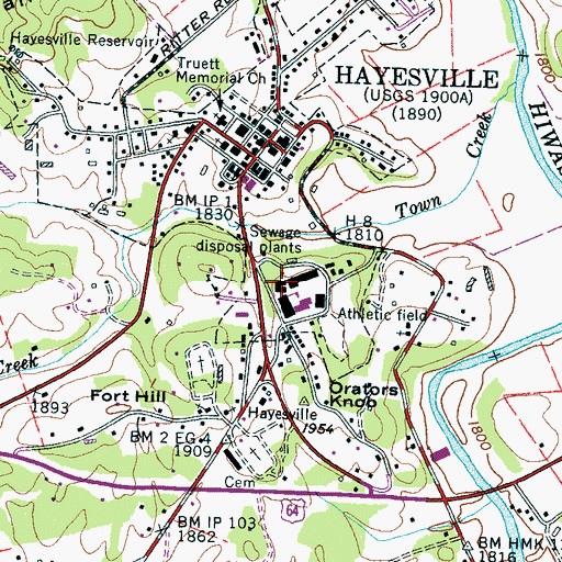 Topographic Map of Hayesville Elementary School, NC