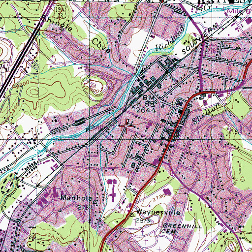 Topographic Map of Waynesville Junior High School, NC