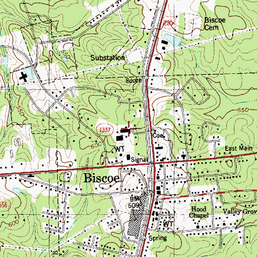 Topographic Map of Biscoe Elementary School, NC