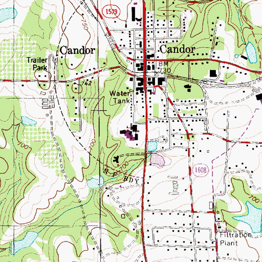 Topographic Map of Candor Elementary School, NC